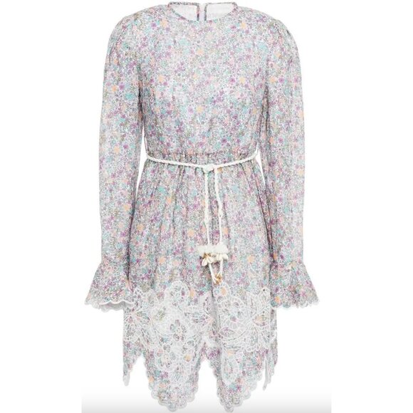 Zimmermann $798 Carnaby Floral-Print Broderie Linen Mini Dress Size 0 Petite - Picture 1 of 7